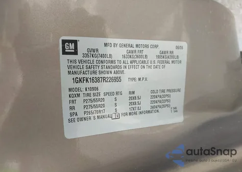 2007 GMC Yukon Xl 1500 Slt from USA, damaged, VIN 1GKFK16387R226955